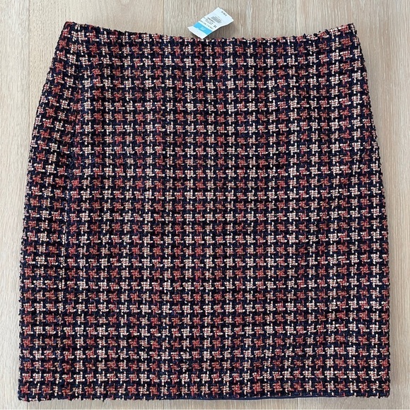 J McLaughlin Dresses & Skirts - J McLaughlin Navy Blue Red Gold Metallic Houndstooth Tweed Pencil Skirt Sz14 *N8